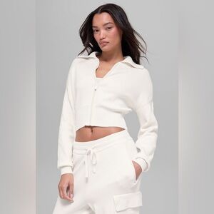 Alo Scholar knit Cropped Full Zip-Up Jacket